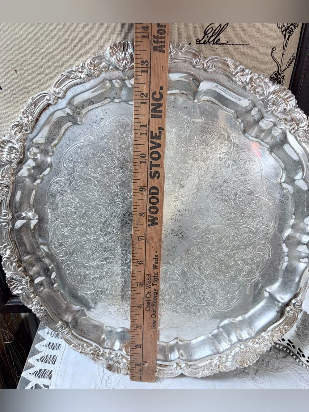 Towle silver ornate serving tray shells floral heritage